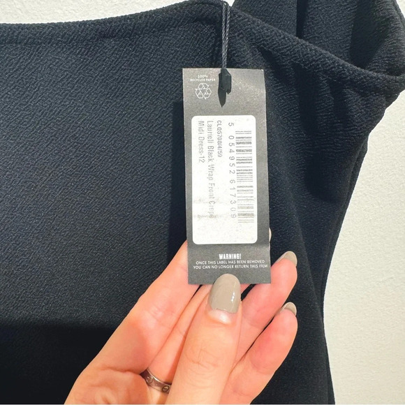NWT PrettyLittleThing Lauriell Black Wrap Front Crepe Midi Dress in Size 8 - Picture 6 of 7